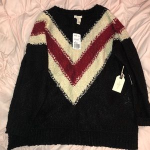 Forever 21 Black sweater with red and cream detail